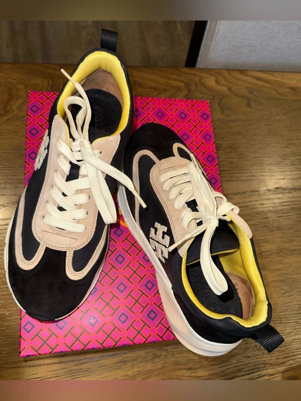 Tory Burch Black Sneakers with Yellow Lining